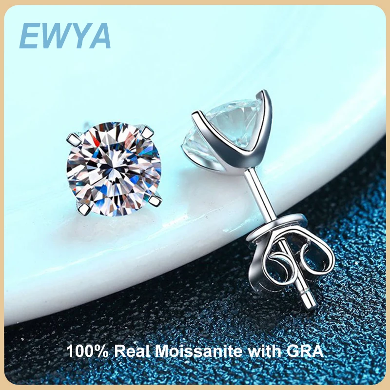 Фото Роскошные бриллиантовые серьги EWYA 0,4-4CT D с цветным муассанитом для женщин, ювелирные изделия для вечеривечерние, серьги из стерлингового серебра 925 пробы с 4 зубцами №1