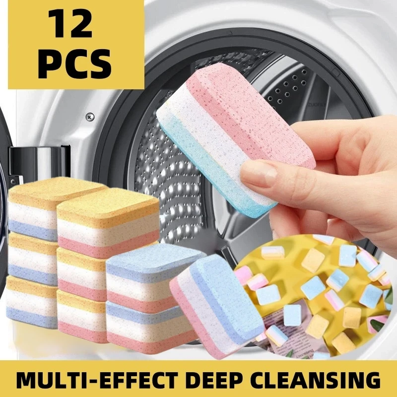 

12/6PCS Tricolor Washing Machine Cleaner Effervescent Tablet Deodorant Remove Stains Detergent Cleaning Tool Laundry Supplies