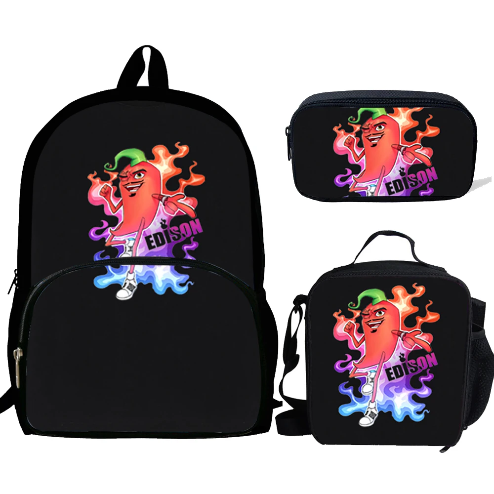 

3pcs Mochila Merch Edison Perec Chilli Print Backpack for Boys Girls School Bags Kids School Bag Pack