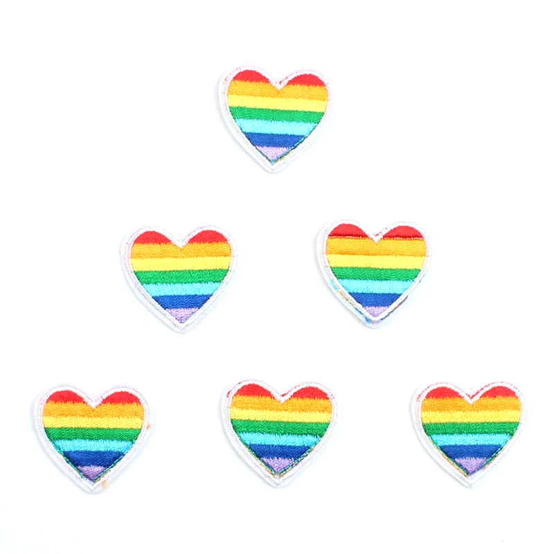 10pcs Embroidery Rainbow Heart Patch Iron On Clothes Patches Diy