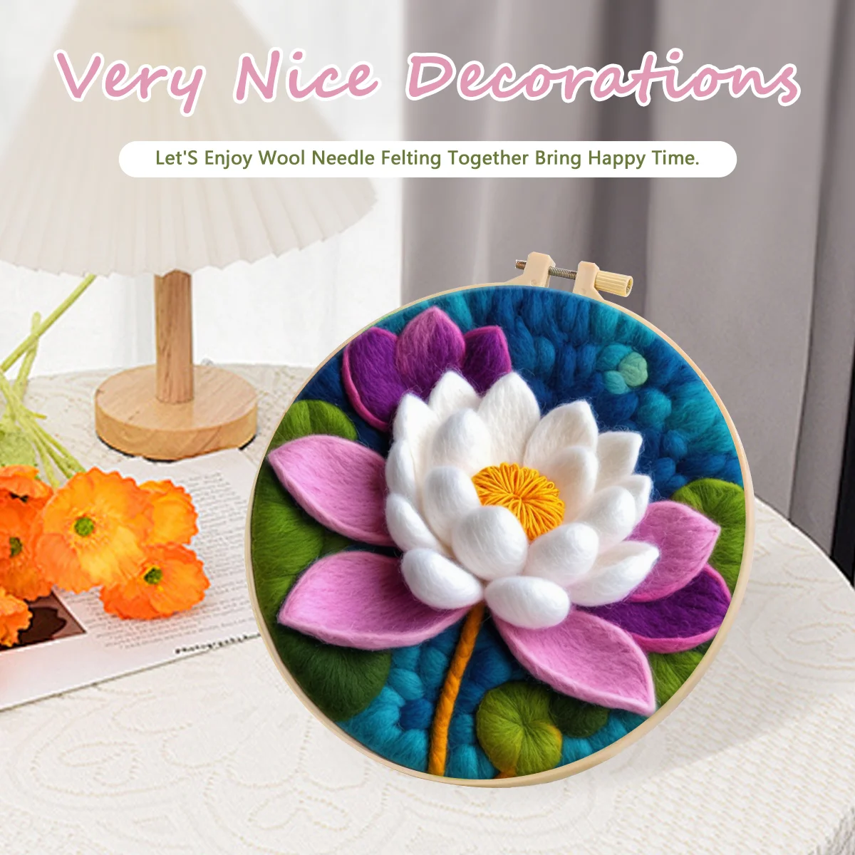 RUOPOTY 1 Pack Needle Felting Wool Lotus Flowers Wool Needle Felt Painting For Adults Kits Wool Felting Yarn Supplies Diy Craft