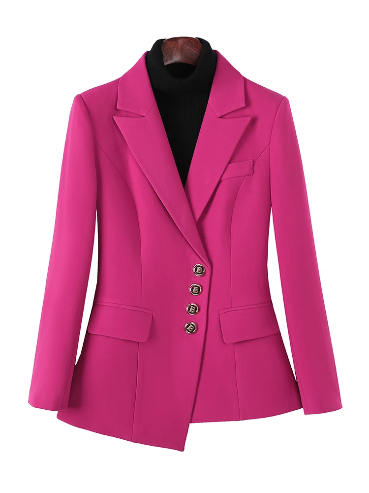 

Women Single Breasted Formal Blazer Coat Apricot Pink Solid Button Decoration Business Work Wear Ladies Female Jacket