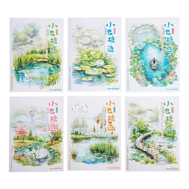 Large Scenic Pond and Water Landscaping Stickers - Flowing Water and Bridge Design, 10 Sheets