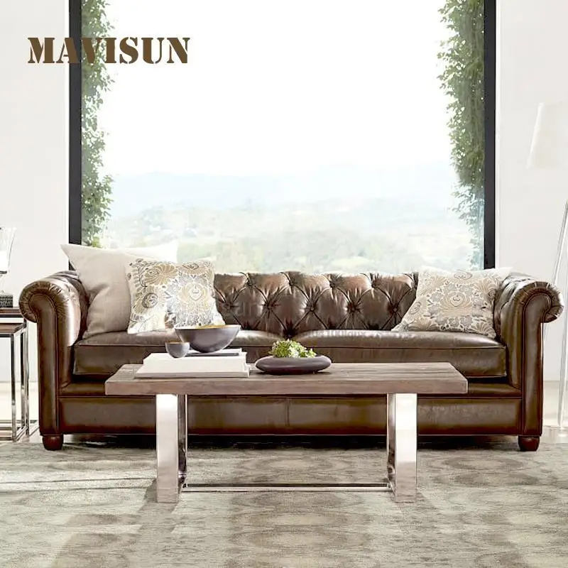 

American Antique Country Pastoral Style Household Chesterfield Sofa Section Living Room Furniture For Big House Muebles De Sala