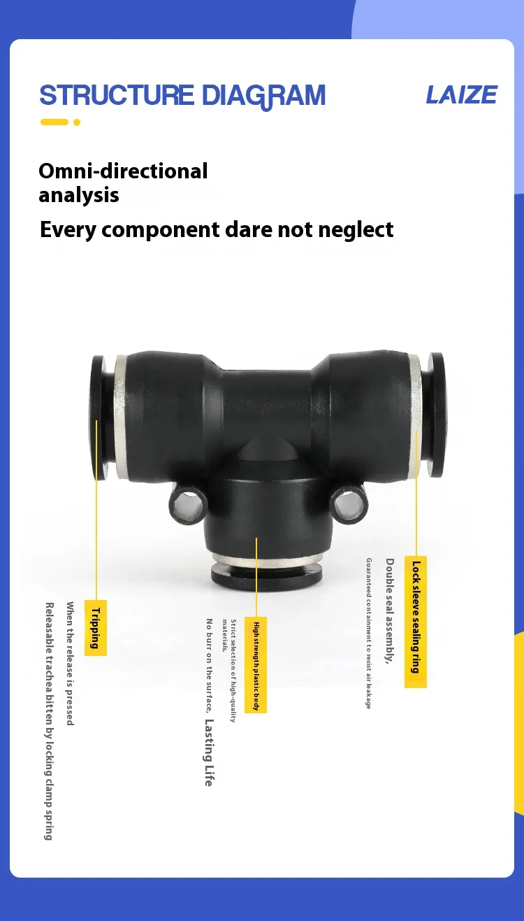 Description Picture 4 of itemAir Pipe Hose Fitting Pneumatic Fitting Black PEG Three-Way Variable Diameter Quick Connector