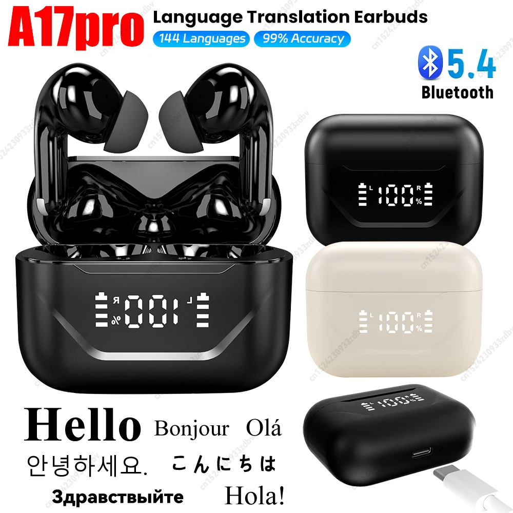 Smart AI Language Translation Earbuds Long Battery Life 144 Languages Translator Device ANC Noise Canceling for Android and iOS