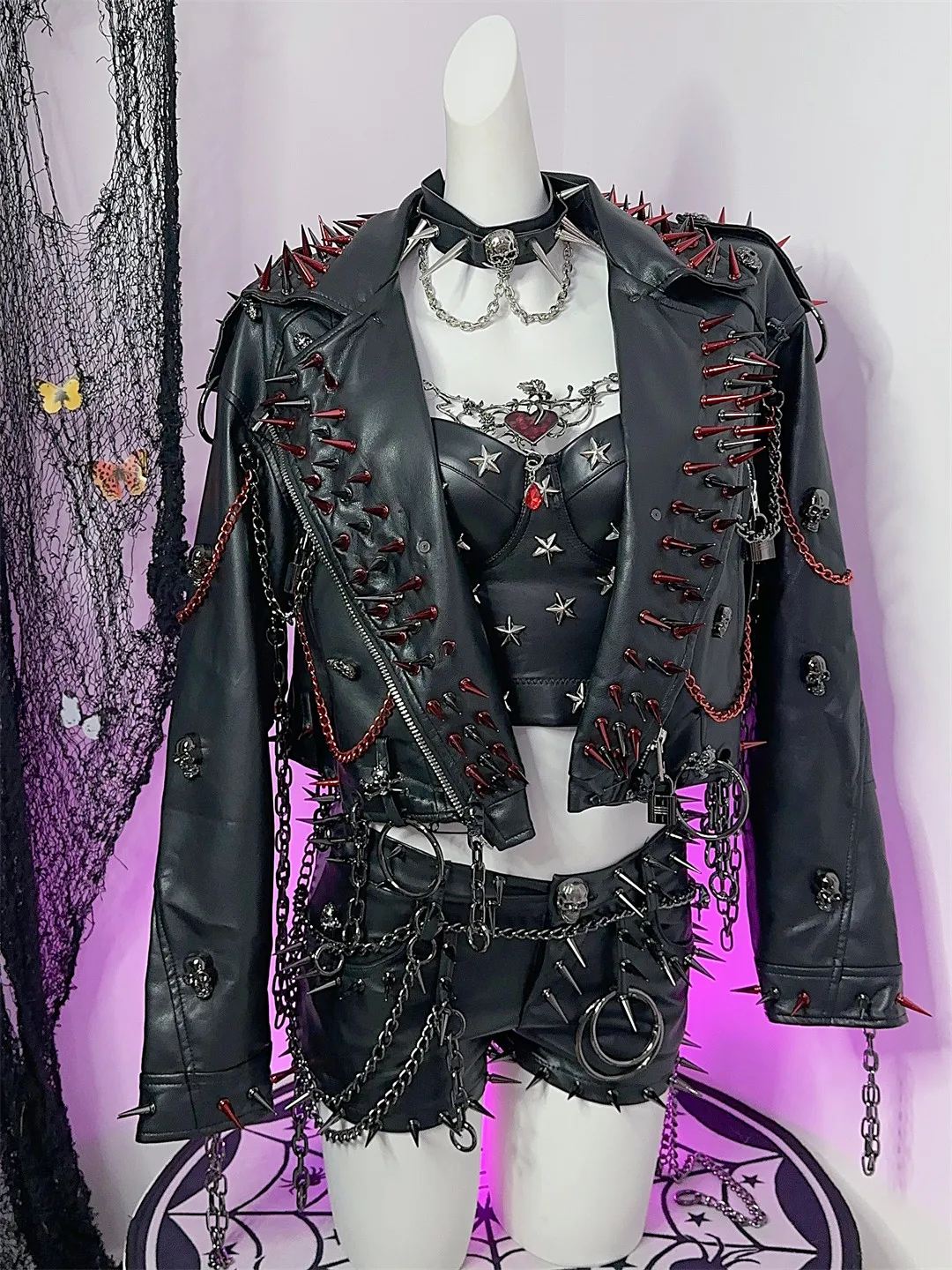 Women's Y2K Rivet Chain PU Leather Jacket