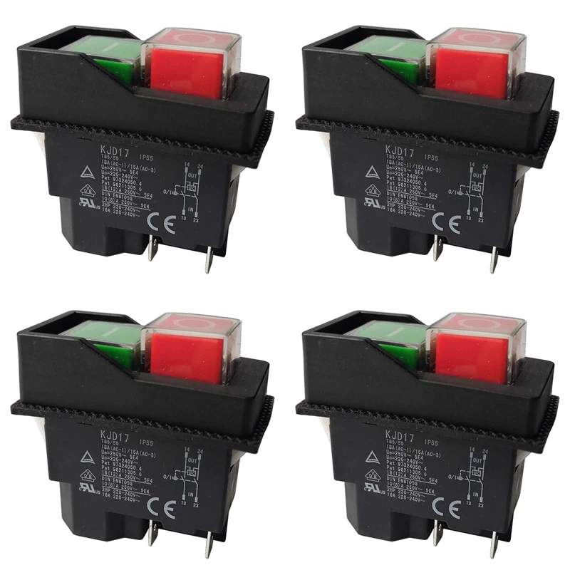 Caldo! Interruttori Elettromagnetici 4X Interruttori A Pulsante Per Attrezzi Da Giardino Kjd17 220V Terminali A 4 Pin