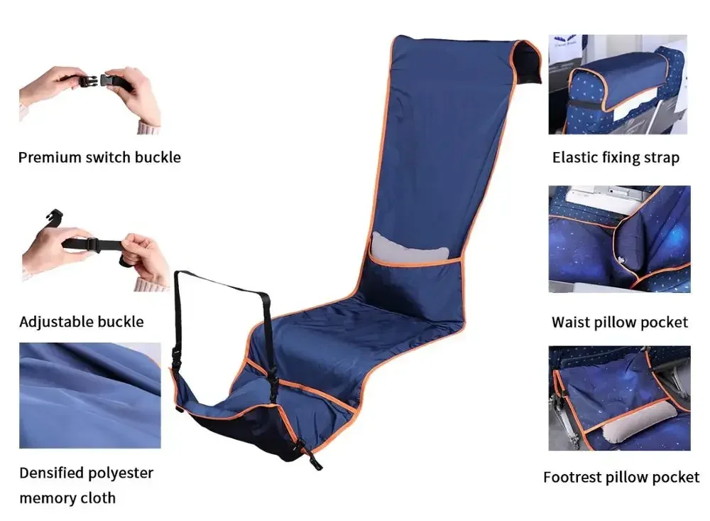 Adjustable Footrest Hammock with Inflatable Pillow Seat Cover for Planes Trains Buses Swing Chair Outdoor Chair Travel 6