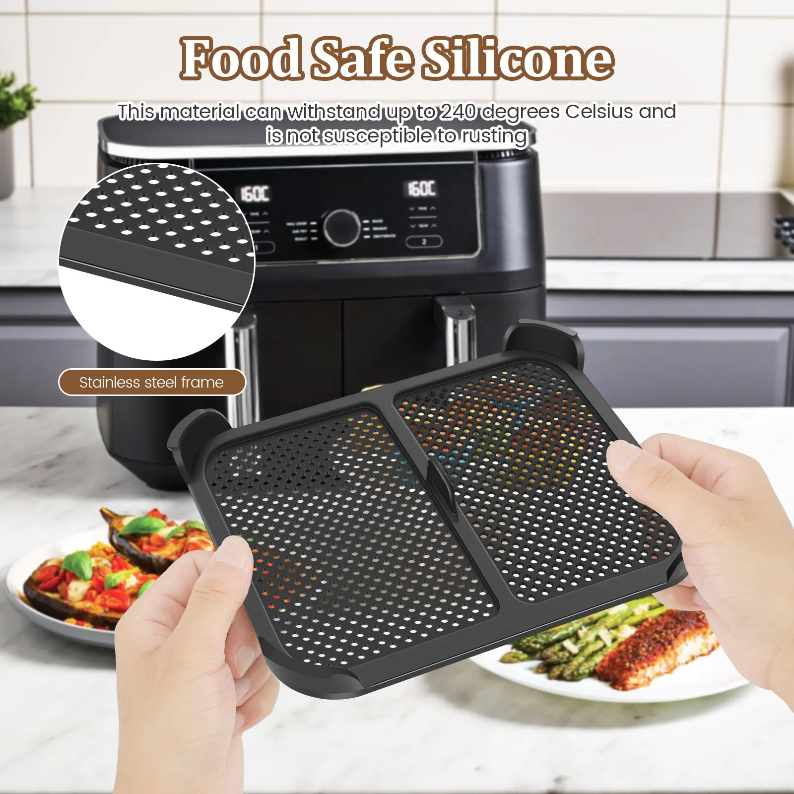 2 Pcs Air Fryer Splatter Screen Compatible for Ninja AF400EU/DE AF451EU/DE Dual Air Fryer Silicone Splatter Guard Protection air fryer splatter screen