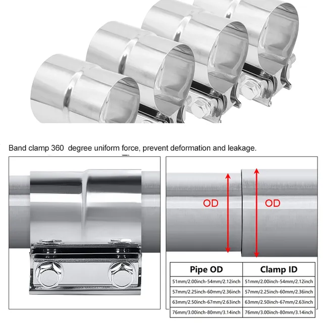 Auspuff Butt Joint Band Clamp 304 Edelstahl Hülse Koppler 2 2.25 2.5  2.75 3 universal für Schalldämpfer Rohr 51 57 63 76mm