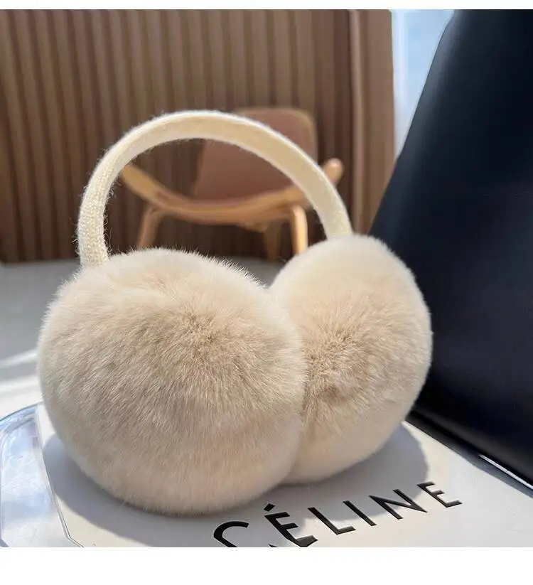 Real Rex Rabbit Fur Ear Muffs Winter Warm Ear Covers Simple Genuine Fur Ear Muffs Thickened Plush Ear Warmers Fur Accessories