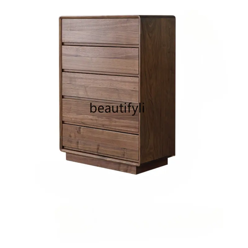 

North America Black Walnut Five-Drawer Wooden Chest of Drawers Bedroom Chest of Drawers Storage Cabinet against the Wall