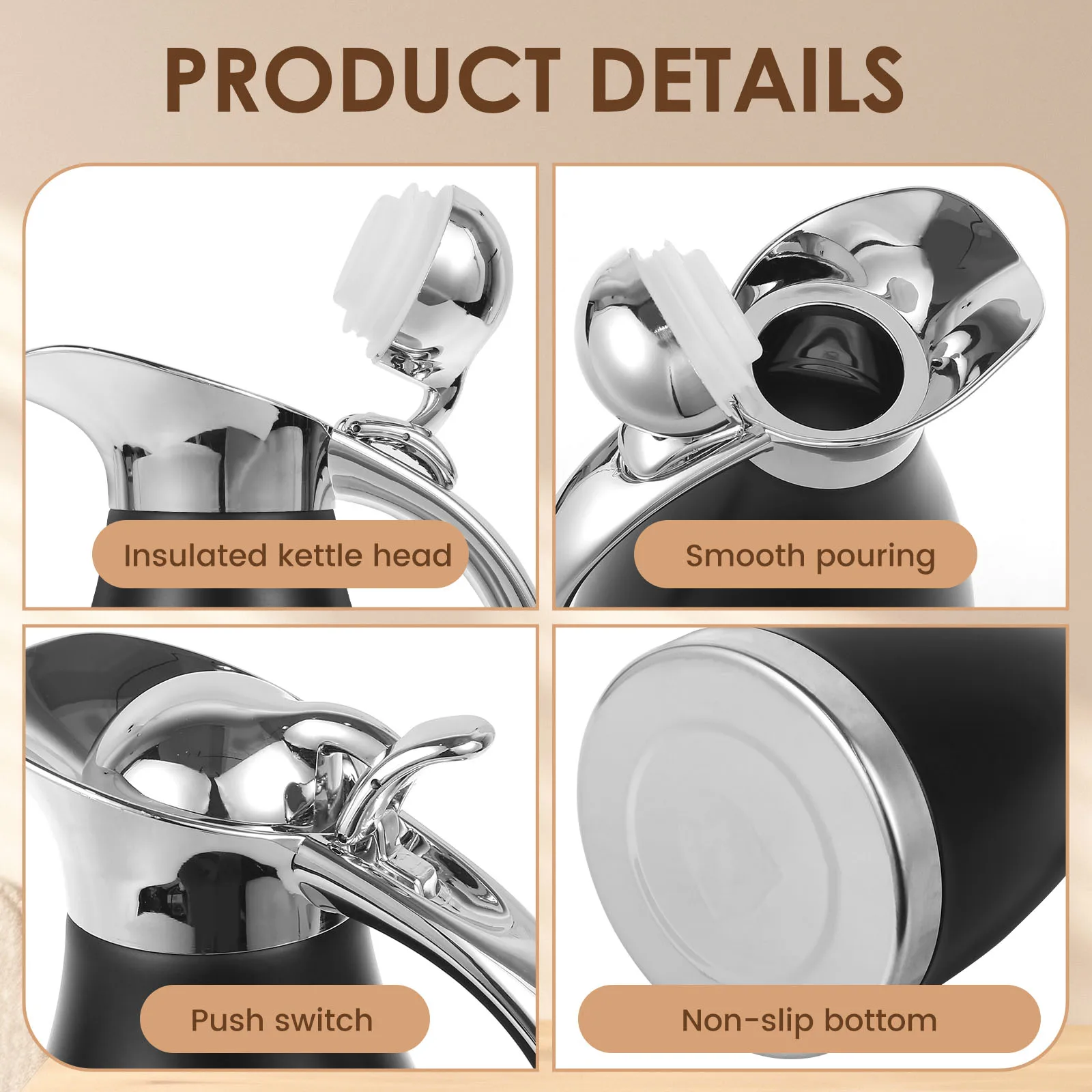 2L Thermal Pot Flask for Coffee, Hot Water, Tea, Hot Beverage Stainless Steel Dispenser with Pump Large Coffee Thermos Dispenser