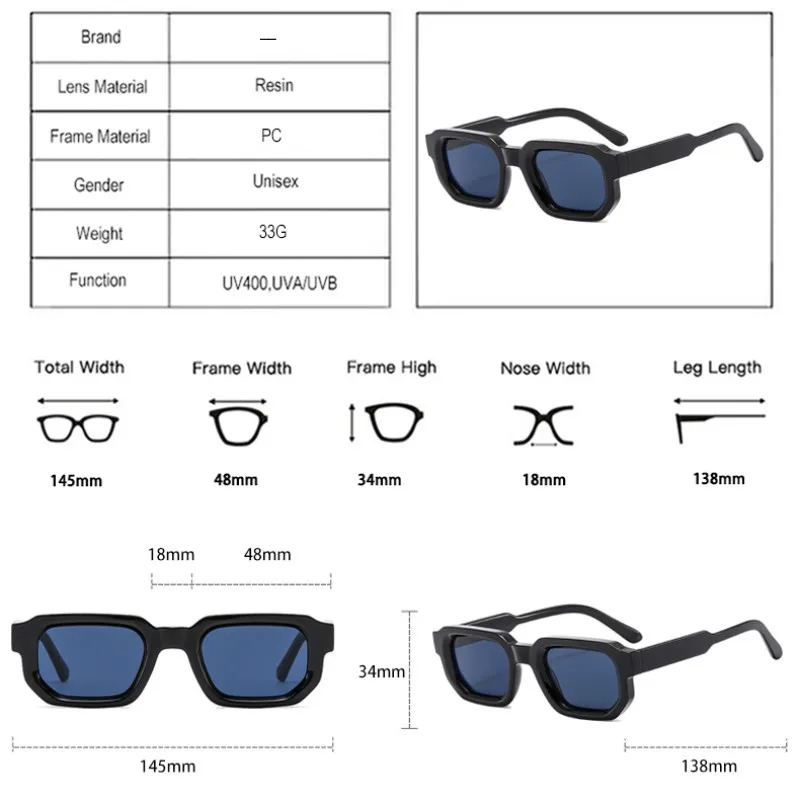 Fashion Blue Retro Luxury Designer Sunglasses with Clear Lens and UV400 Protection