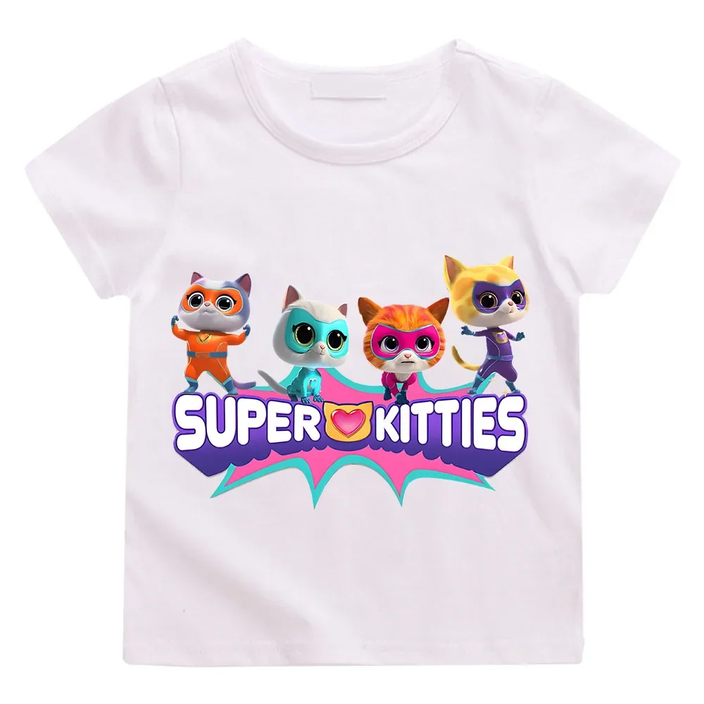 SuperKitties cartoon printed summer 100% pure cotton short sleeved casual top 2