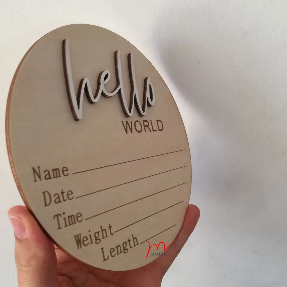 set of 10pcs 3D wood white hello world Baby Stat Sign Baby Birth Announcement Plaque