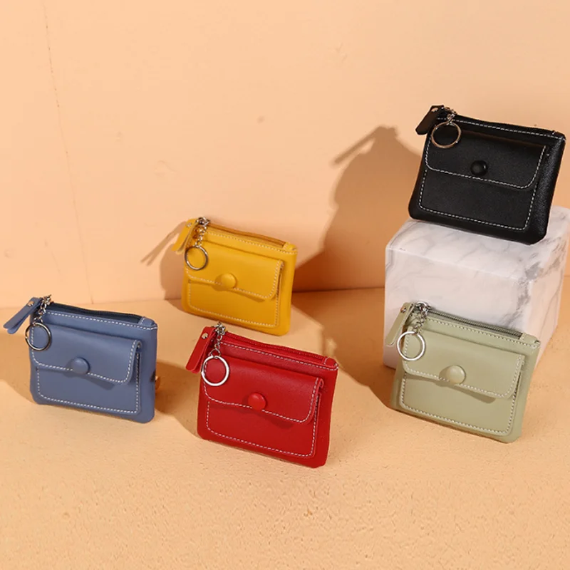 

New Women's Zipper Short Wallet Solid Color Card Coin Key Bag