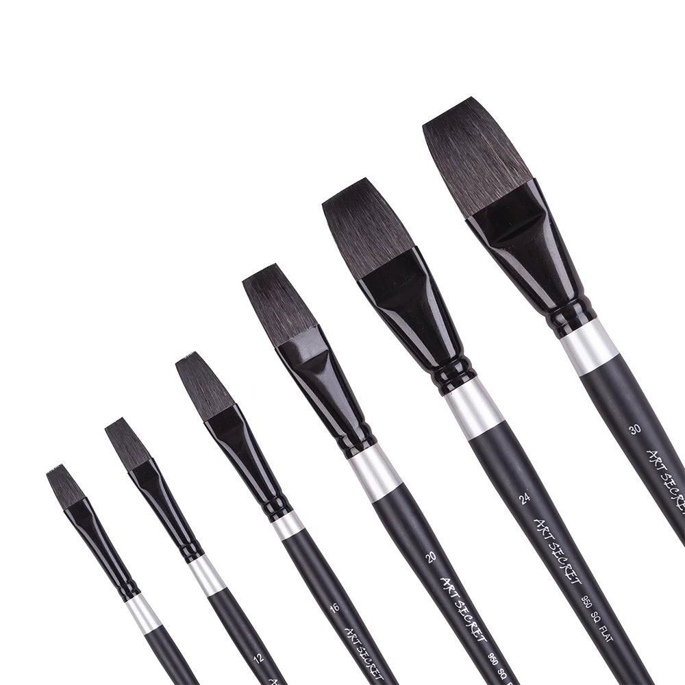 ArtSecret 6 PCS 다람쥐 머리카락 수채화 페인트 브러시 950SQ 플랫 안티 드롭 나무 손잡이 페인트 브러쉬 예술적 미술 도구