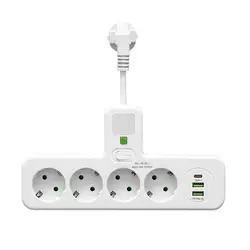 Wall - Mounted Multi - Function Power Hub with USB & Type - C Ports (8028U White)