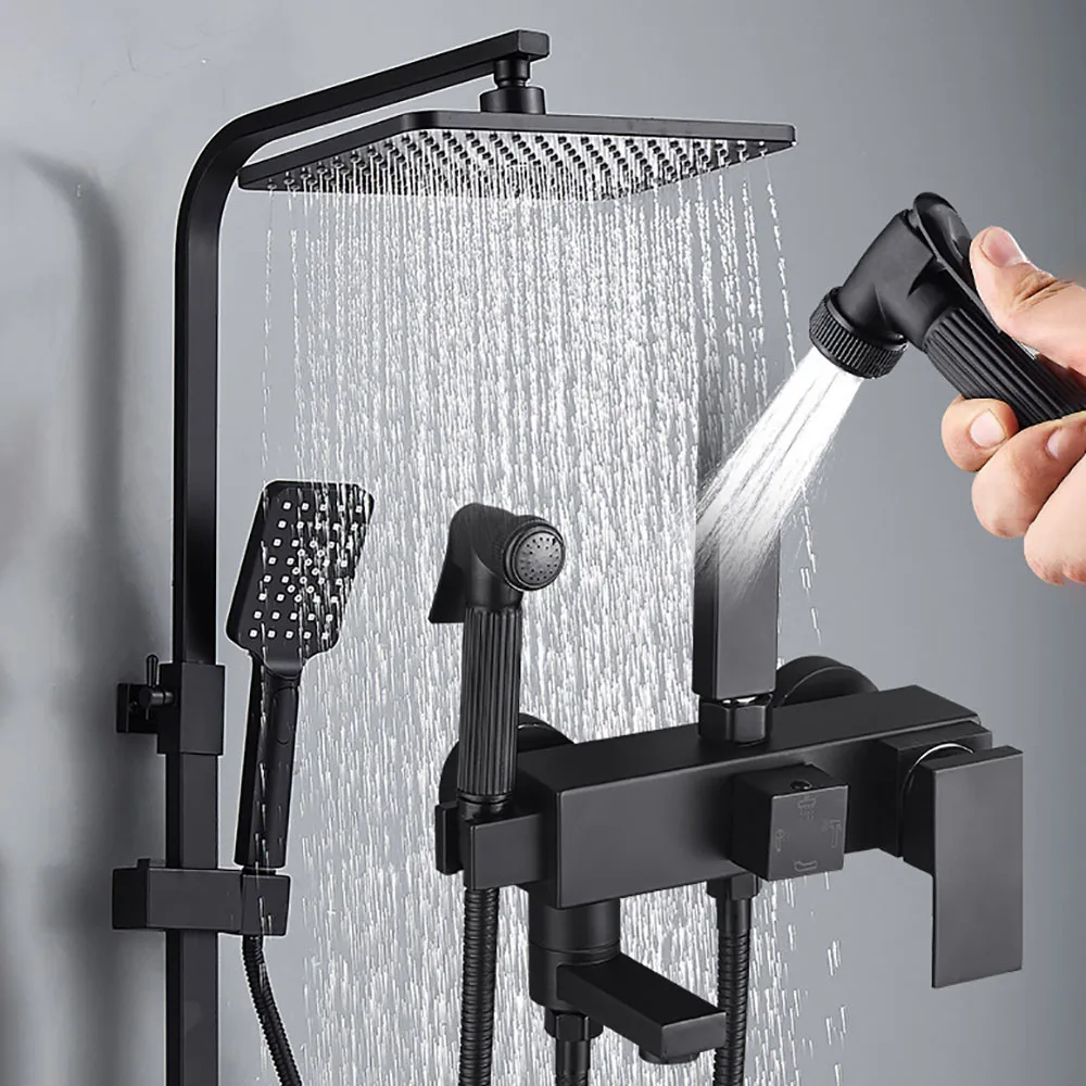 Bathroom Shower Faucet Set Black/Chrome Brass Shower Mixer Crane Rainfall