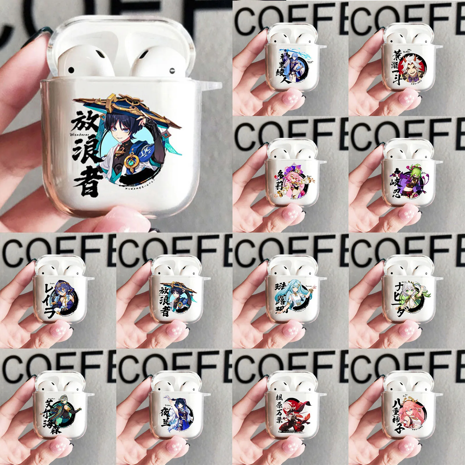 Anime Genshin Impact Case Per Airpods 3 2 1 Pro Air Pod Pro 2 2022 Cover Cute Cartoon Wireless Bluetooth Auricolare Box Funda Capa