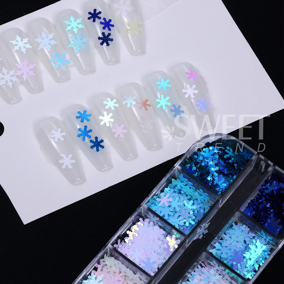 2 Boxes Winter Snowflake Sweater Nail Sequins Blue White Snow Holographic Sugar Powder Design Glitter Flakes Xmas Manicure Decor