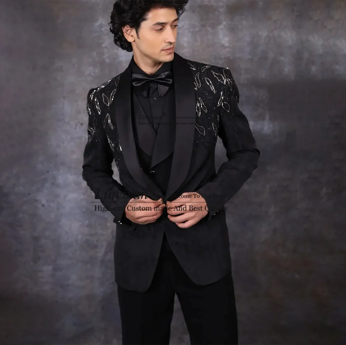 

Роскошные Кристаллы с бусинами, мужские костюмы, свадебные смокинги для жениха, комплект из 3 предметов, мужская модель, мужской костюм Slim Fit