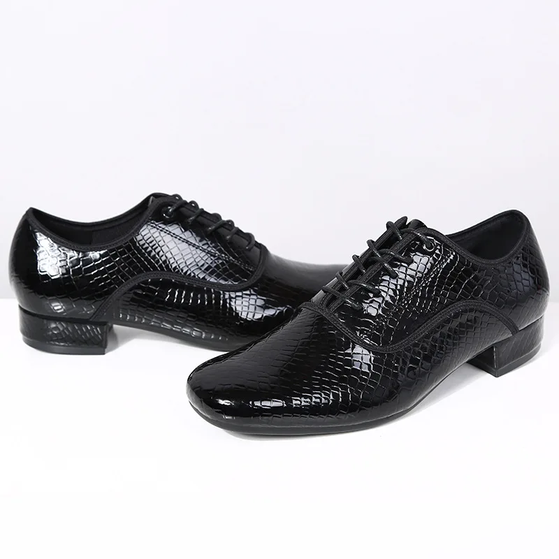 Classic Fashion 3CM Low Heel Latin Dance Shoes Men Black Professional Ballroom/Outdoor Salsa Shoes Patent Leather Plus Size 2