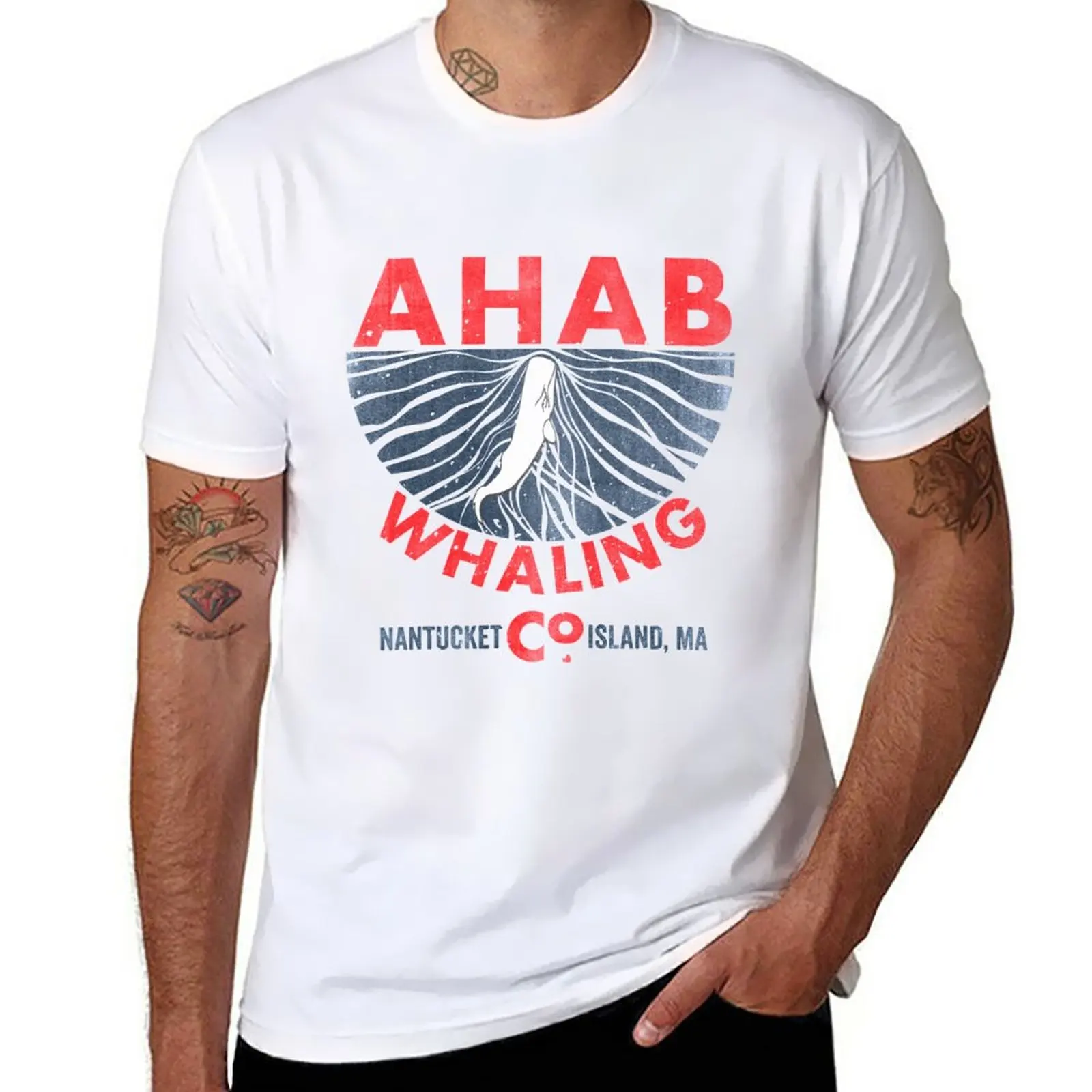 Ahab Whaling Company (Moby Dick) T-Shirt Oversize Sweat Heavyweights Plain White T-Shirt Uomo