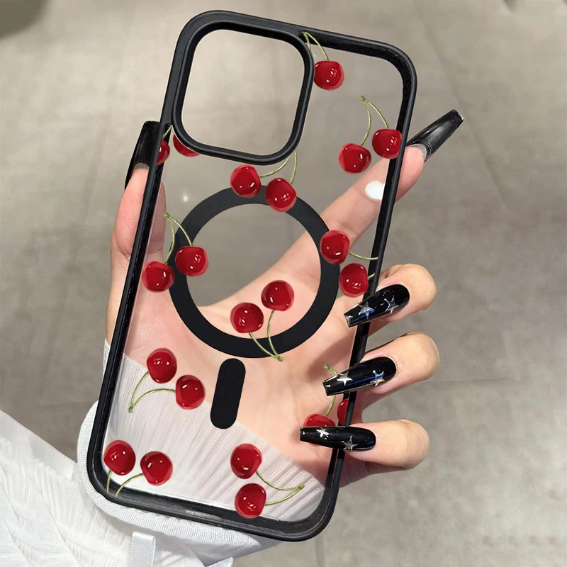 Red Cherry Pattern Magnetic Phone Case Cover