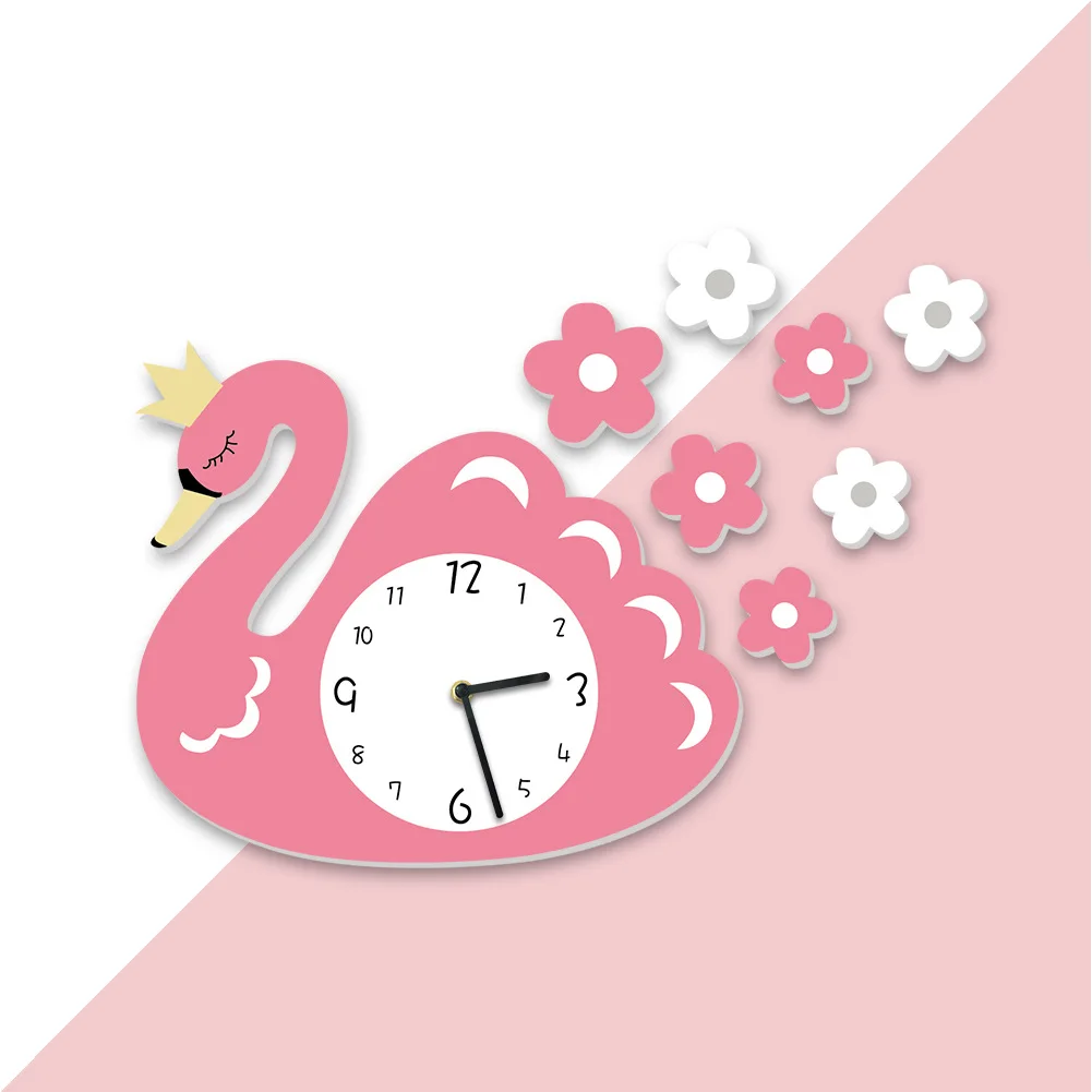 Children's Room Living Room Decoration Mute Cartoon Wall Clock Funlife Lovely Pink Swan Spot Swc012