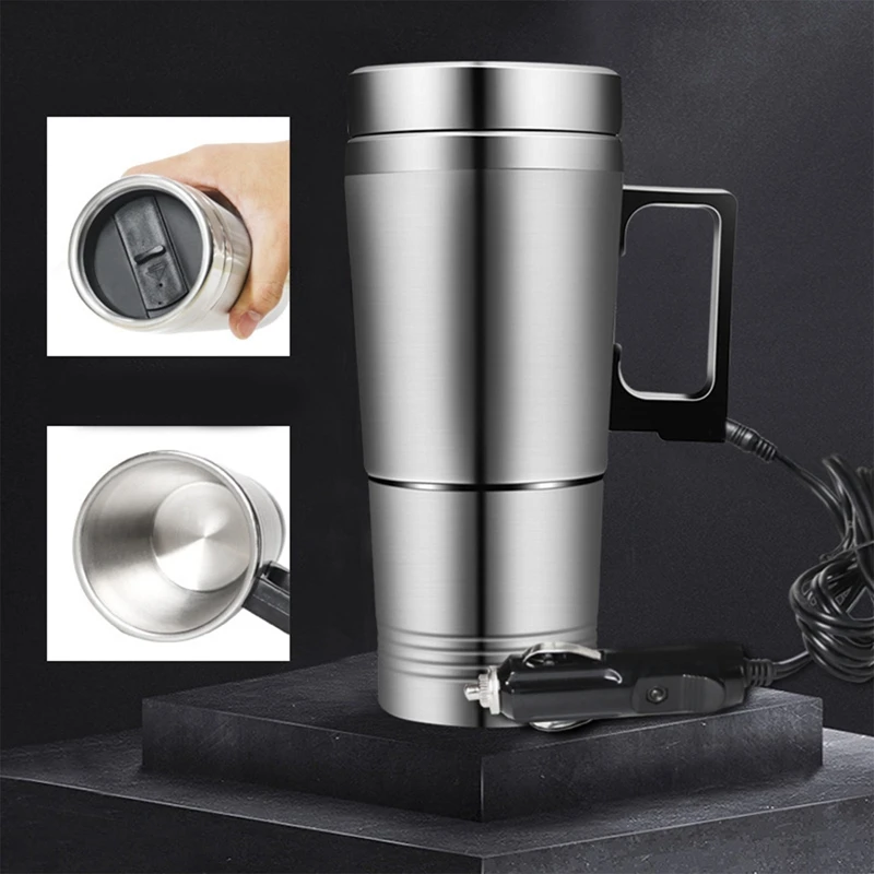 300ML Car Heating Cup DC12-24V Car Heating Cup Car Heated Mug Stainless Steel Multi-purpose Heating Water Cup Electric