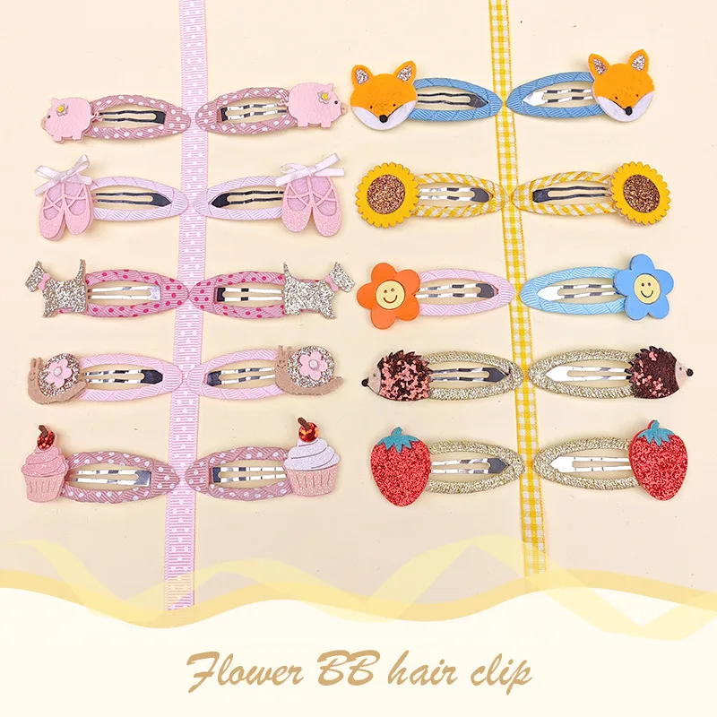 Children's Animal Flower BB Pair Clip Little Girls Oval Water Droplet Edge Clips Hand Threaded Woven Tape Cloth Bag Bye Bye Clip hair accessories hair clips