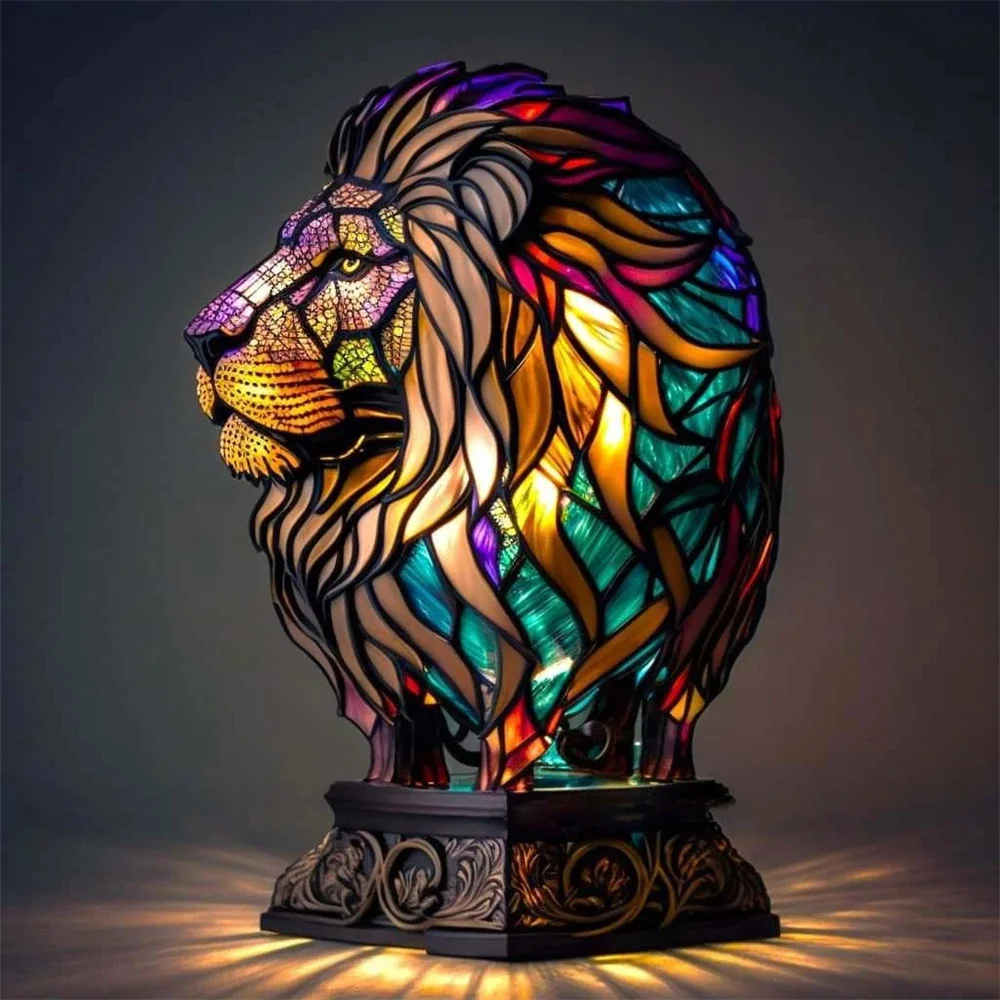 Resin Stained Glass Animal Table Lamp resin table lamp For Living Room Home Bedroom Decoration