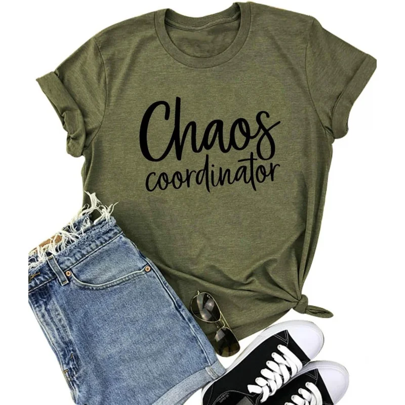 

Women Chaos Coordinator Letter Printed T-Shirt Funny Short Sleeve Tops Tee Shirt