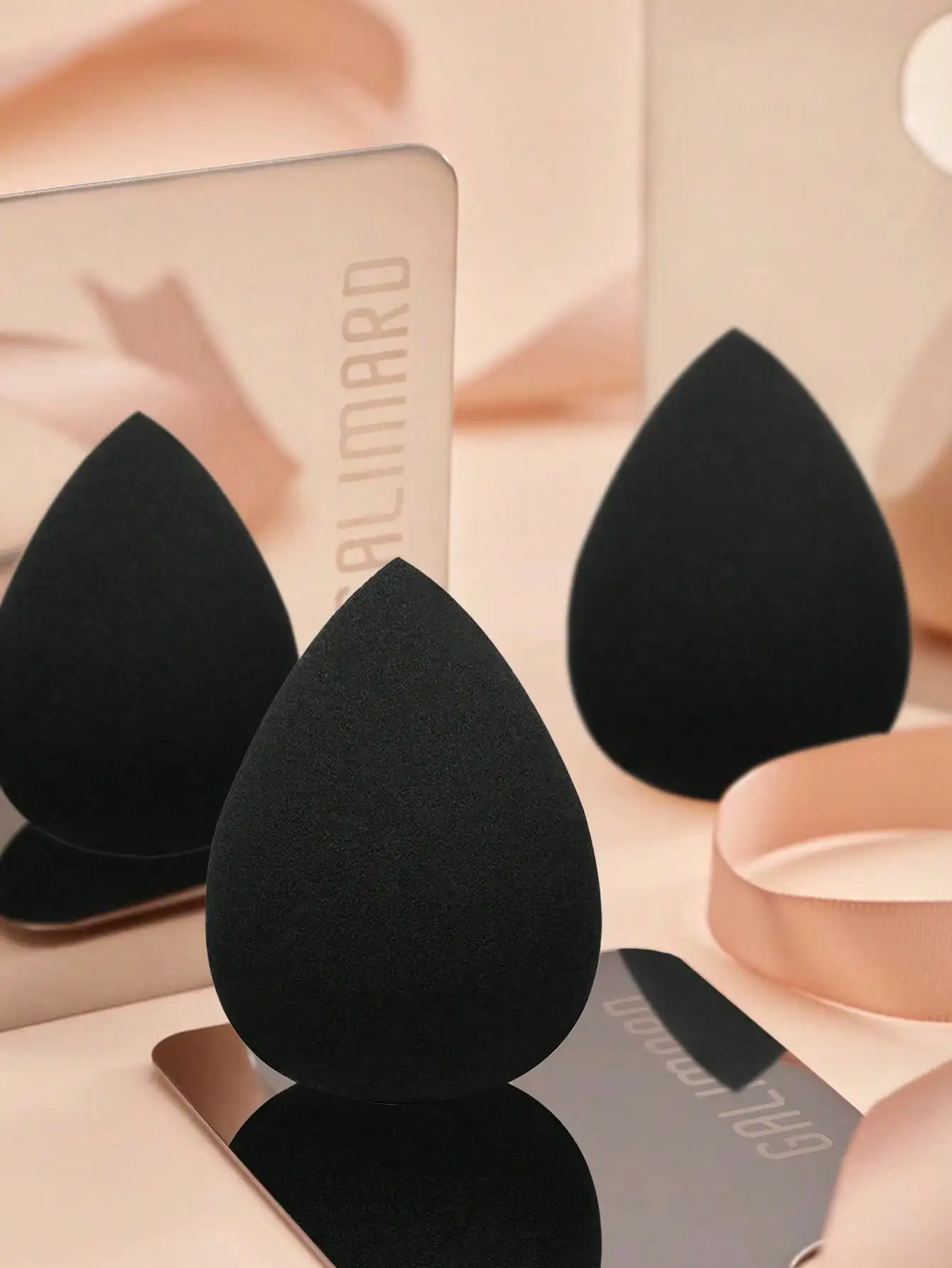 3pcs ביצה שחורה ערכת איפור ספוג, נוזל, שמנת ואבקה בוהק, ספוגים יופי ללא גומי איפור