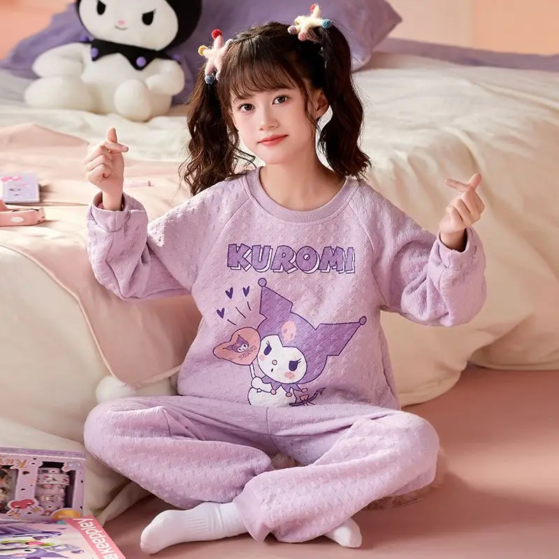 

Sanrio Kuromi Girls Pajamas Set Sleepwear Spring and Autumn Long Sleeve Two-Piece Set Little Girl Cartoon Baby Model Home Suit
