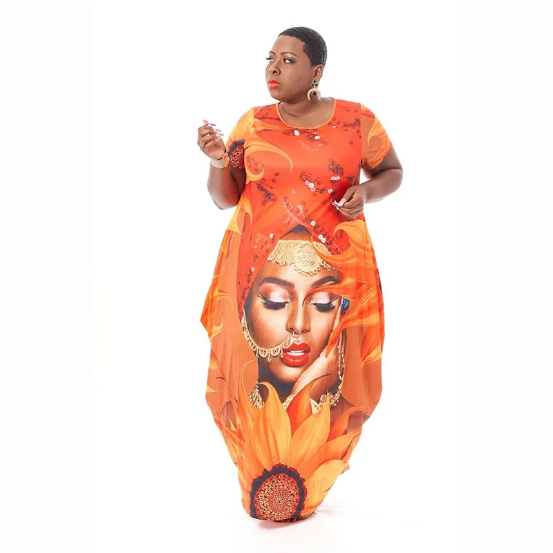 

2022 African Printing Dresses for Women Summer African Women O-neck Sleeveless Plus Size Long Dress African Clothes Women