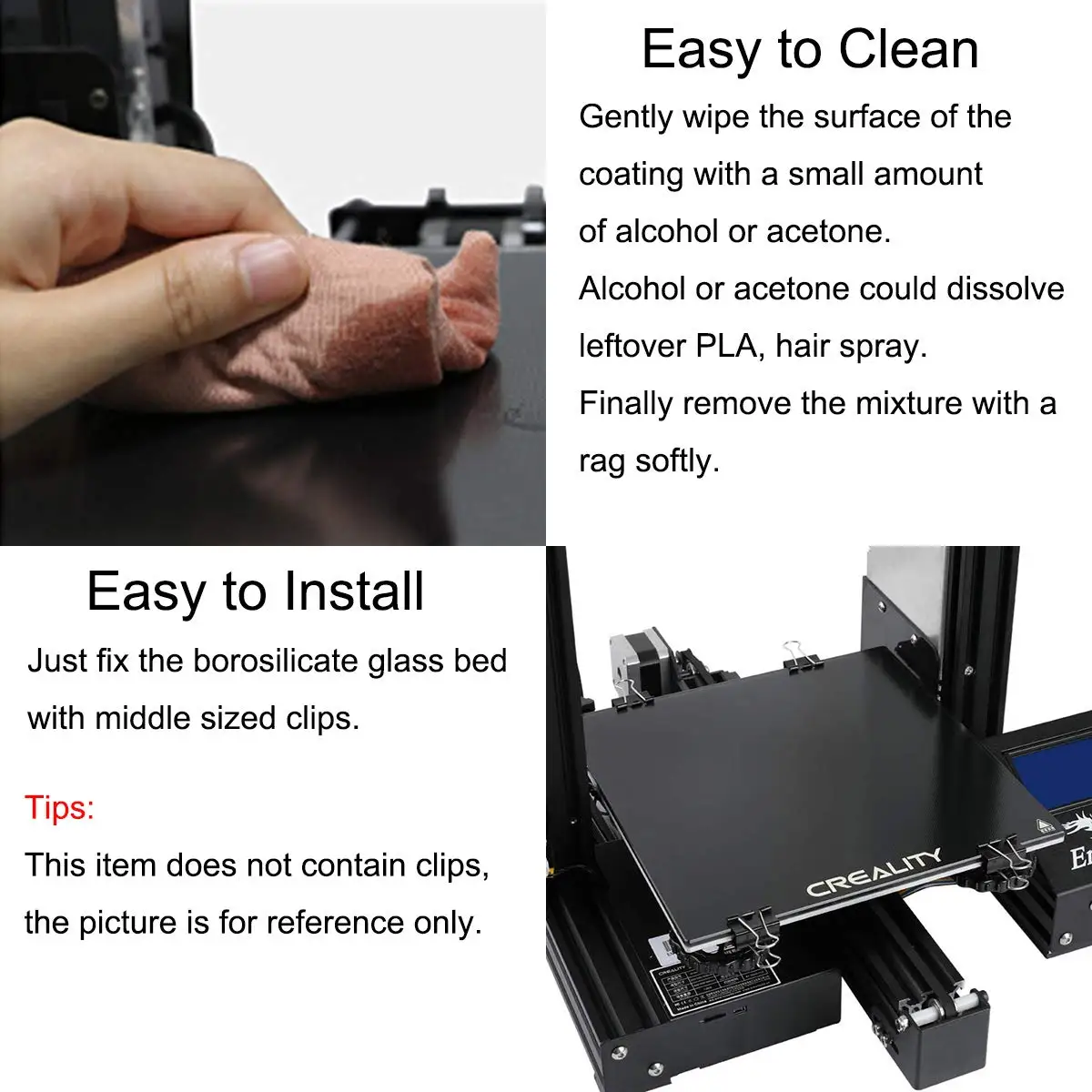 Creality Ender 3 Glass Bed Upgraded 3D Printer Tempered Glass Plate Build Surface 235x235x4mm for Ender 3/Ender 3 Pro/Ender 3 V2