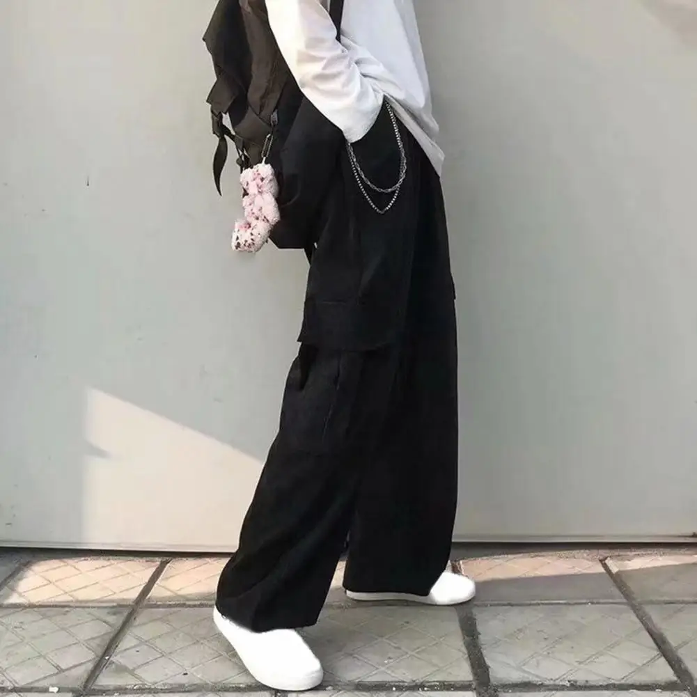

Utility Pants for Men High Street Men's Wide Leg Cargo Pants with Drawstring Waist Multi Pockets for Comfortable Stylish