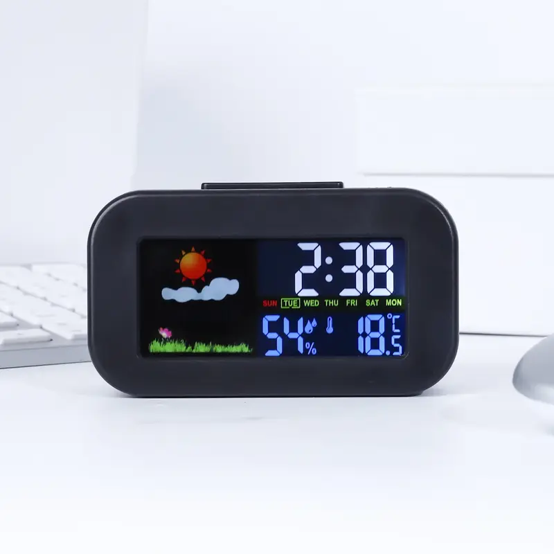 Weather Station Clock with Color Display - Temp & Humidity Monitor, Backlit for Kids & Teens, Perfect for Bedroom & Dorm Desk - Image 2