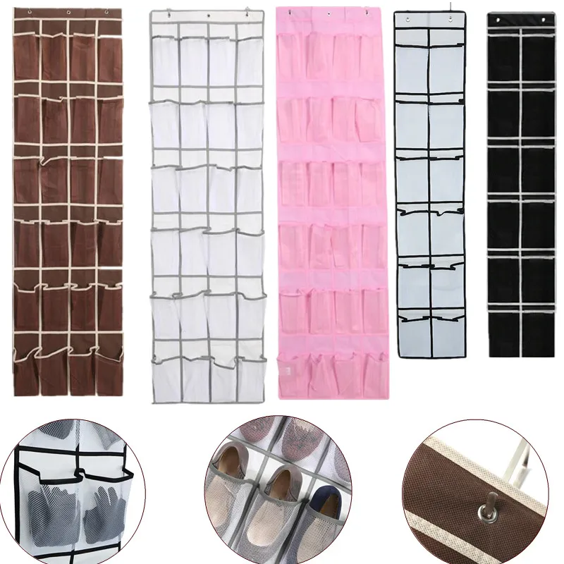 12/24 Pocket Large Mesh Cloth Box Storage Hanging Bag Wall-mounted Sundries Organizer Holder Room Shoes Slippers Storage Bag