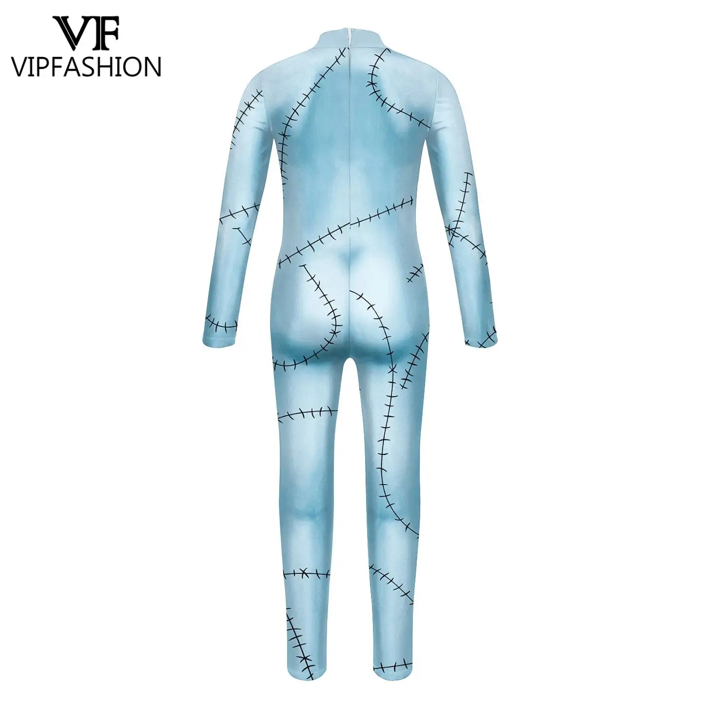 VIP FASHION Kid Sally Halloween Costume Girl Patchwork Print Bodysuit Fancy Disguise Suit Carnival Party Clothes Zentai Catsuit