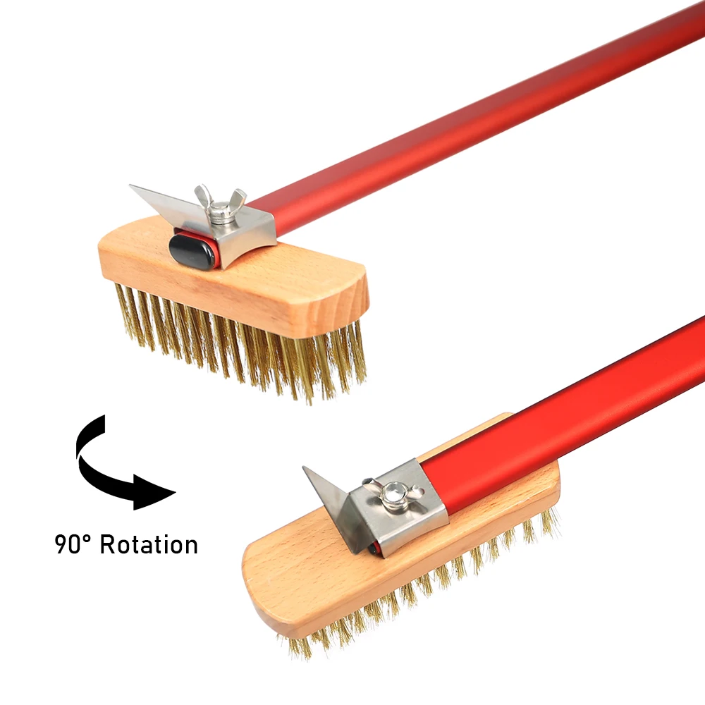 Pizza Oven Copper Brush with Scraper 40 inch Household Grill Cleaning Brush with Aluminium Detachable Long Handle oven cleaning brush
