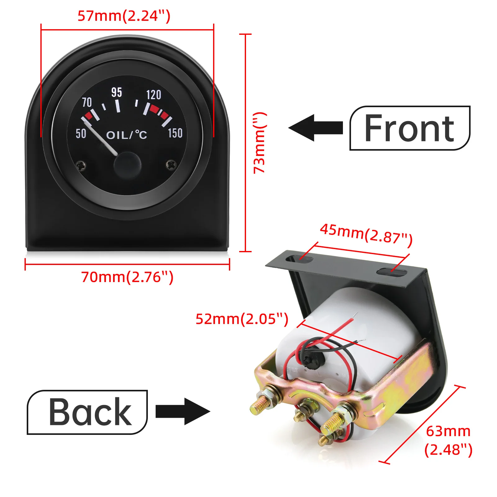Automobile Gauge 2" 52MM Black Water Temperature /Oil Temperature/Oil Press Psi/Voltmeter/Fuel Level Gauge Car Meter with Bracket Pod Holder 12V