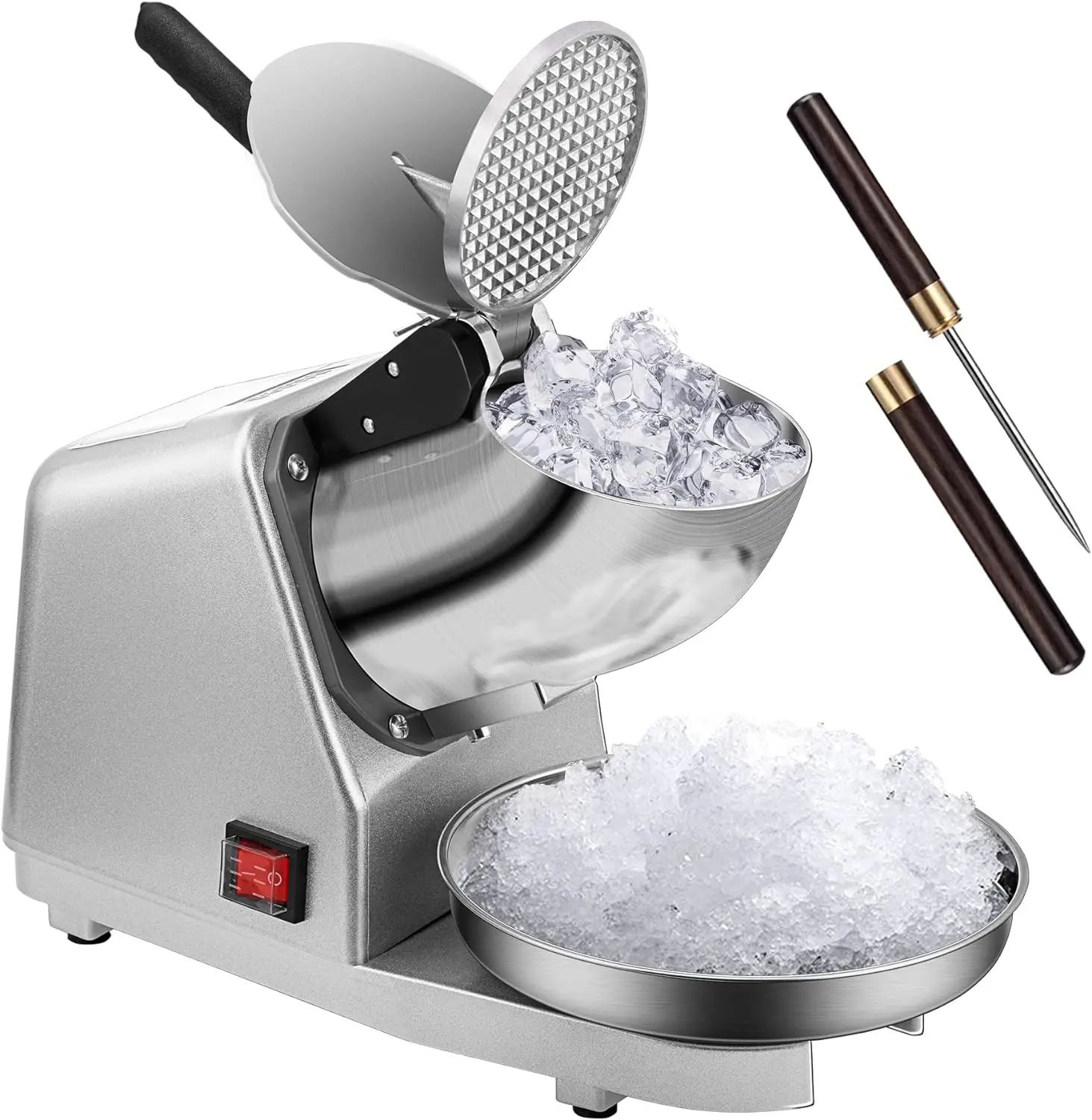 VIVOHOME Electric 4 Blades Ice Crusher Shaver Snow Cone Maker Machine Silver 210lbs/hr with Ice Pick for Home and Commercial Use