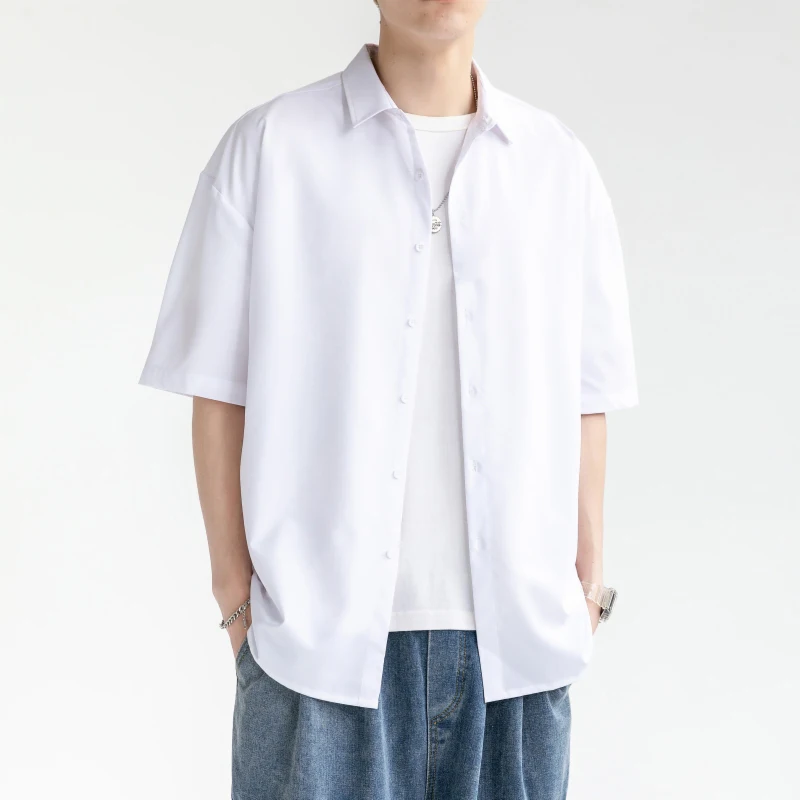 

The 2024 Tide God Spring and summer burst style ice silk short-sleeved shirt men summer thin tide brand trend ruffian handsome a