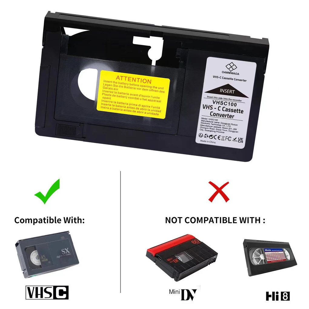 VHS To Digital Converter Box MiniDV/Hi8 Cassette Adapter Camcorders VHSC 8mm Camcorder Tape Player