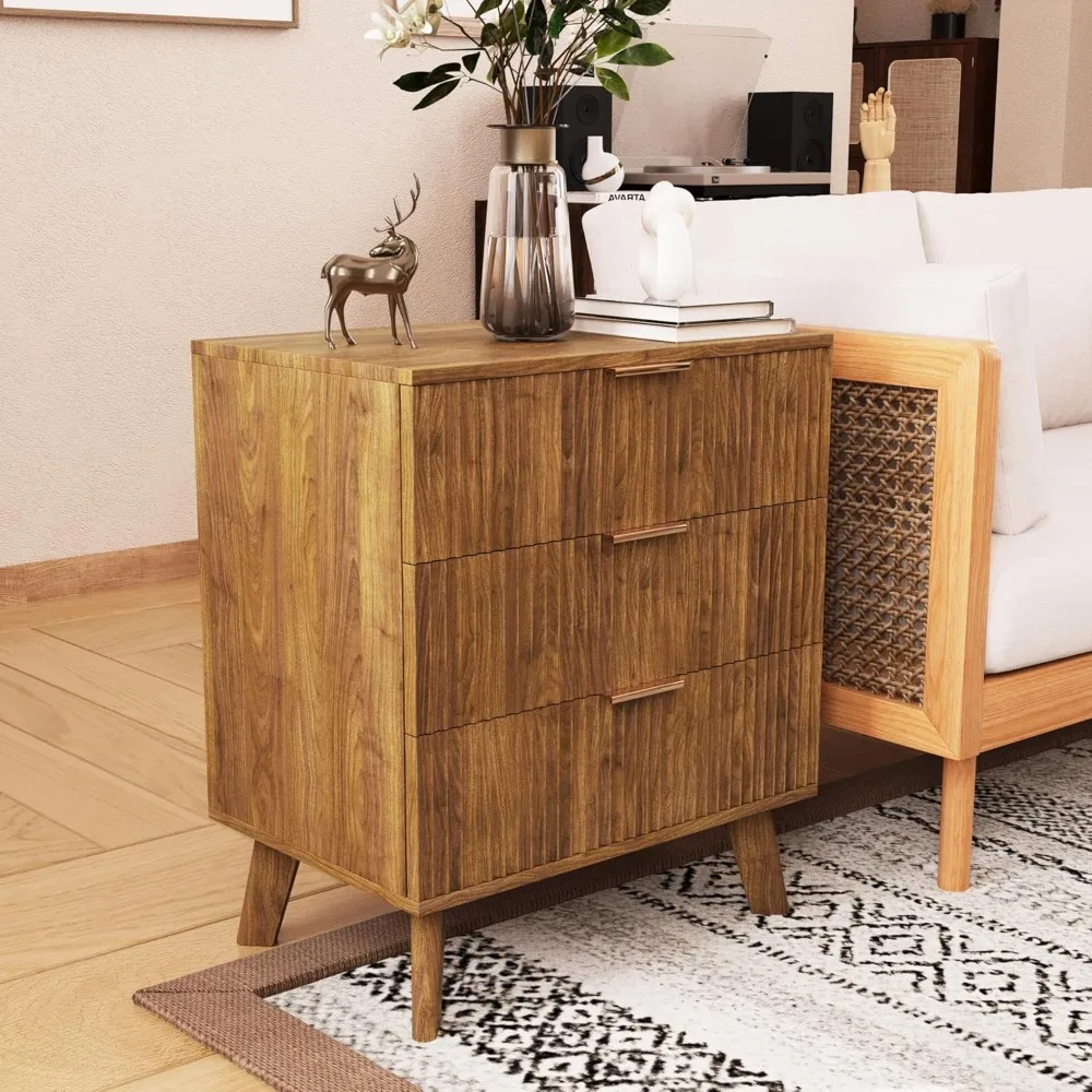 Mid Century Modern Dresser, 3 Drawer Dresser for Bedroom Wood, 3 Drawer Nightstand Set of 2, Storage Cabinet Side Table 2